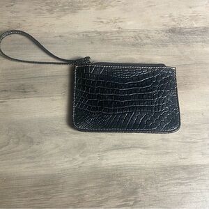 Small Black Faux Patent Alligator‎ Wristlet Coin Purse, ID Wallet